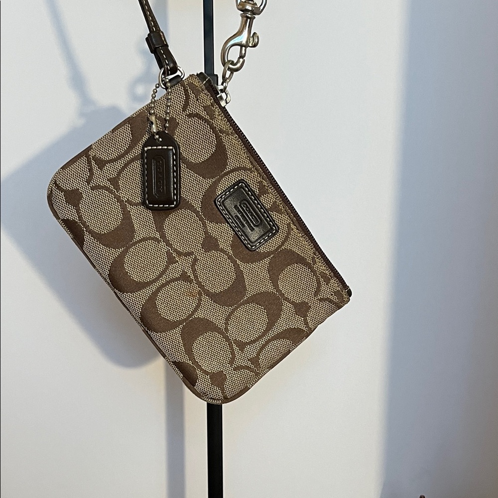 Coach Tan and Brown Signature Wristlet